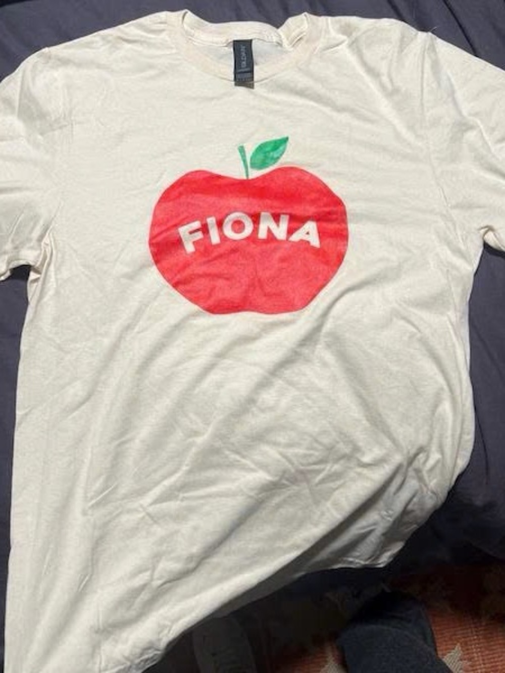 M White Short Sleeve Tee with Red Apple 'FIONA' Graphic